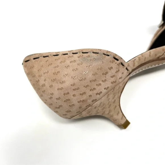 Vintage Prada 90s Y2K Ostrich Tan Brown Buckle Kitten Heels Pumps Shoes 37.5 7.5